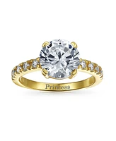 Bling Jewelry 4CT Cz Round Solitaire Promise Ring .925 Sterling Silver Cubic Zirconia Pave Side Stone 2MM Band