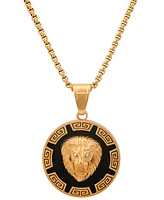 Steeltime Men's Two-Tone Stainless Steel Simulated Diamond Lion Head Greek Accent 24" Pendant Necklace