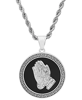 Steeltime Men's Stainless Steel Prayer Hand & Greek Key 24" Pendant Necklace