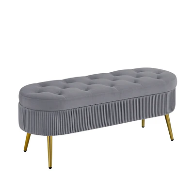 Simplie Fun Storage Bench Velvet Suit A Bedroom Soft Mat Tufted Bench Seating Room Porch Oval Footstool