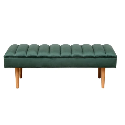 Simplie Fun Green Velvet Tufted Ottoman Bench for Bedroom/Living Room