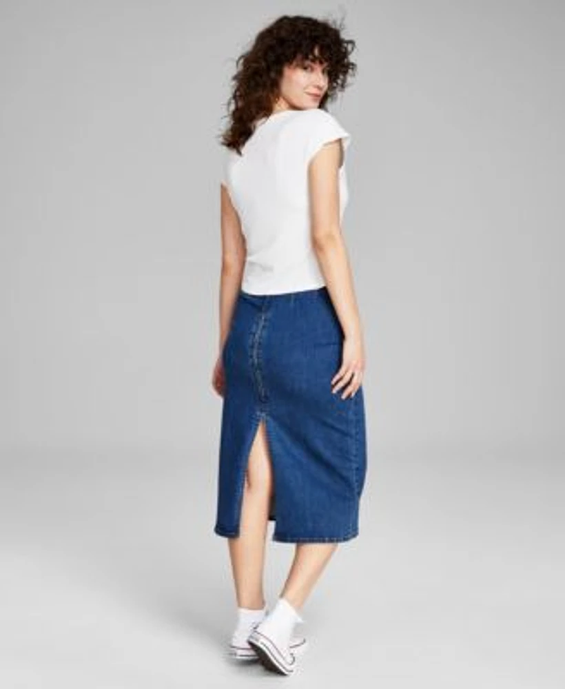 Now This Womens Cap Sleeve T Shirt Denim Midi Skirt Created For Macys