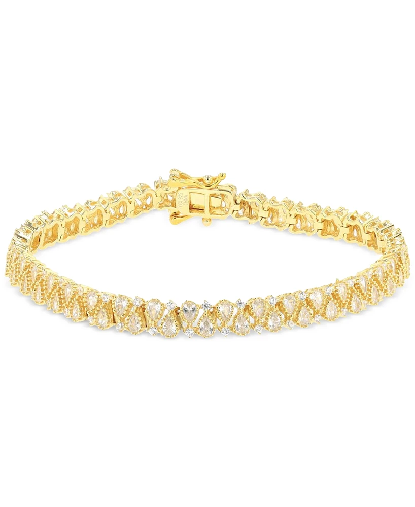 Cubic Zirconia Pear & Round Tennis Bracelet in 14k Gold-Plated Sterling Silver