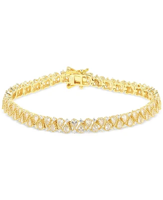 Cubic Zirconia Pear & Round Tennis Bracelet in 14k Gold-Plated Sterling Silver