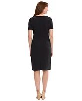 London Times Women's Side Tie-Neck Sheath Dress