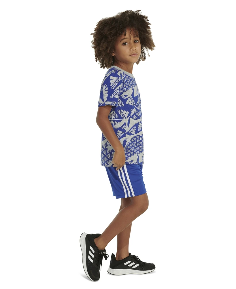 adidas Toddler & Little Boys 2-Pc. Logo Graphic T-Shirt 3-Stripes Shorts Set