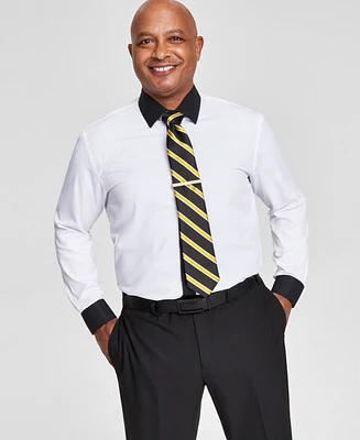 Tayion Collection Men's Slim-Fit Black Trim Solid Dress Shirt