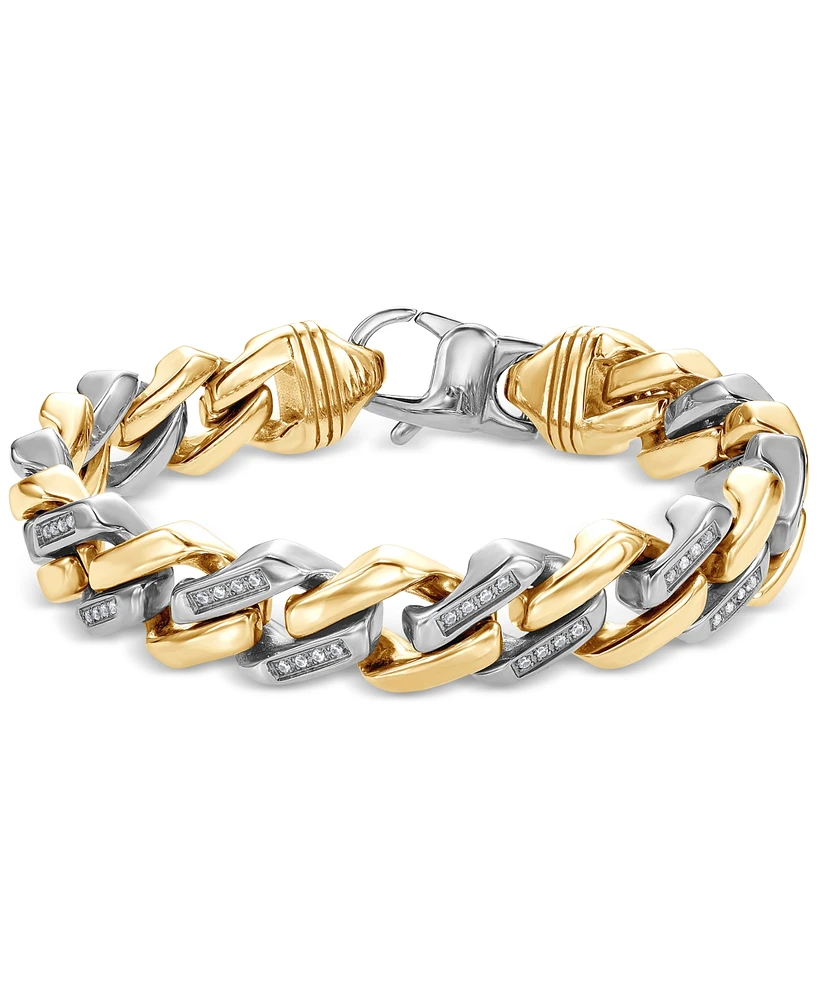 Blackjack Men's Cubic Zirconia Two-Tone Monaco Link Bracelet in Stainless Steel & Gold-Tone Ion-Plate - Gold