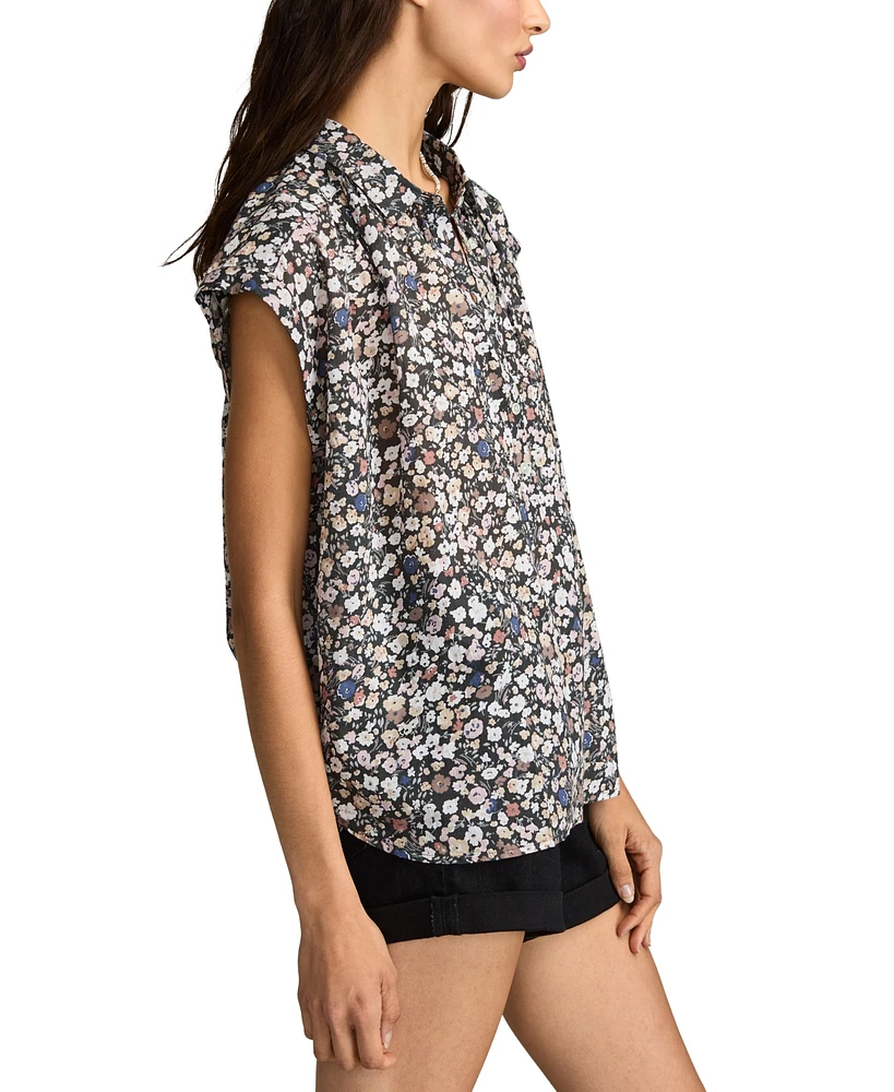 Lucky Brand Women's Cotton Floral Collared Popover Blouse
