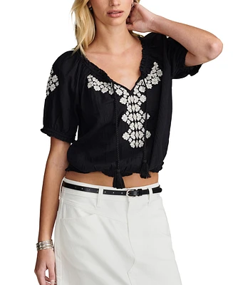 Lucky Brand Women's Embroidered Cotton Peasant Top