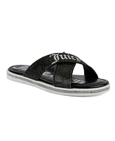 Juicy Couture Women's Yorri Slip On Sparkly Cross-Band Flat Sandals