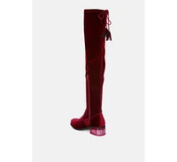 London Rag Rumple Velvet Over The Knee Clear Heel Boots