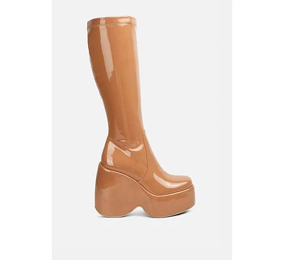 dirty dance patent high platform calf boots