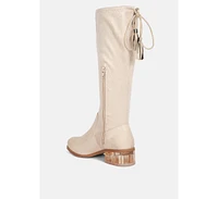 Francesca tassels detail short heel calf boot