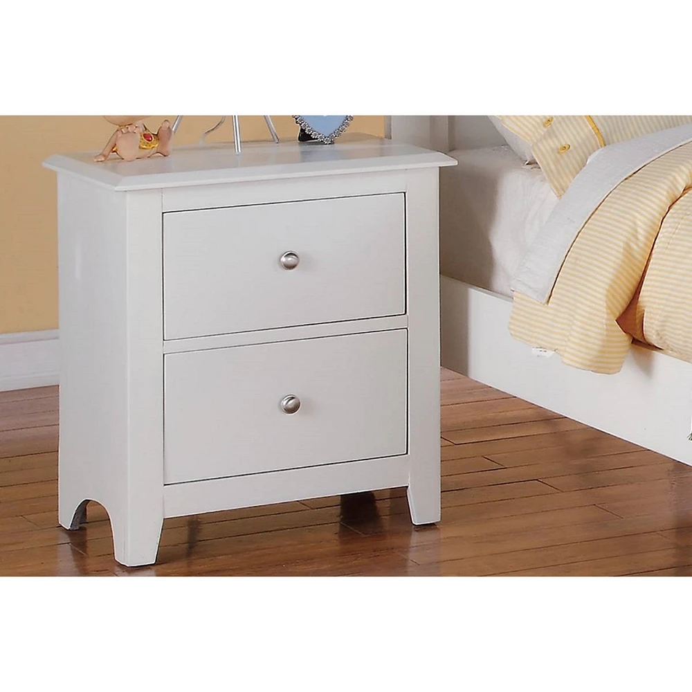 Simplie Fun Bedroom Bed Side Table 1X Nightstand White Color Wooden 2 Drawers Table Nightstands