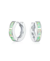 Bling Jewelry Synthetic Opal Inlay Iridescent Huggie Hoop Earrings For Women Sterling Silver