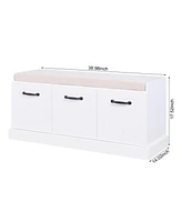 Wooden Entryway Shoe Cabinet Living Room Storage Bench With White Cushion