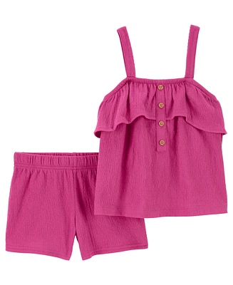 Carter's Toddler Girls Crinkle Jersey Tank Top and Shorts, 2 Piece Set