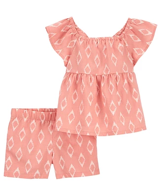 Carter's Toddler Girls Linen Top and Shorts, 2 Piece Set