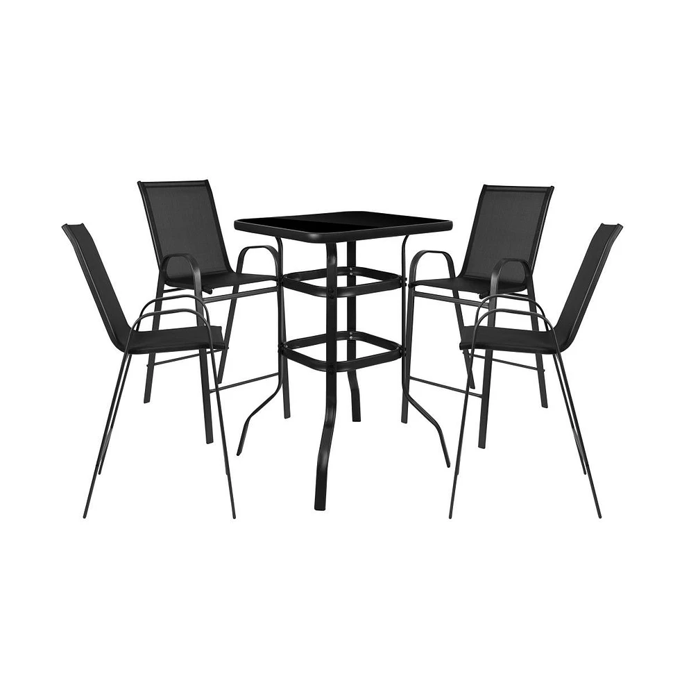 Piece Outdoor Bar Height Set-Glass Patio Table-All-Weather Barstools