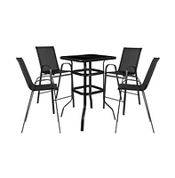 Piece Outdoor Bar Height Set-Glass Patio Table-All-Weather Barstools