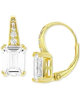 Cubic Zirconia Emerald-Cut Leverback Earrings in 14k Gold-Plated Sterling Silver