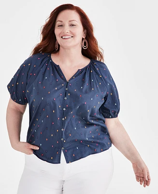 Style & Co Plus Embroidered Blouse, Created for Macy's