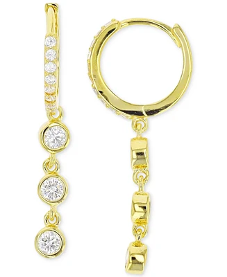 Cubic Zirconia Bezel Dangle Drop Earrings in 14k Gold-Plated Sterling Silver