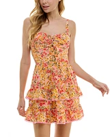 City Studios Juniors' Floral-Print Lace-Up Fit & Flare Dress