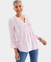 Style & Co Women's Printed Pintuck Ruffle-Sleeve Top, Created for Macy's
