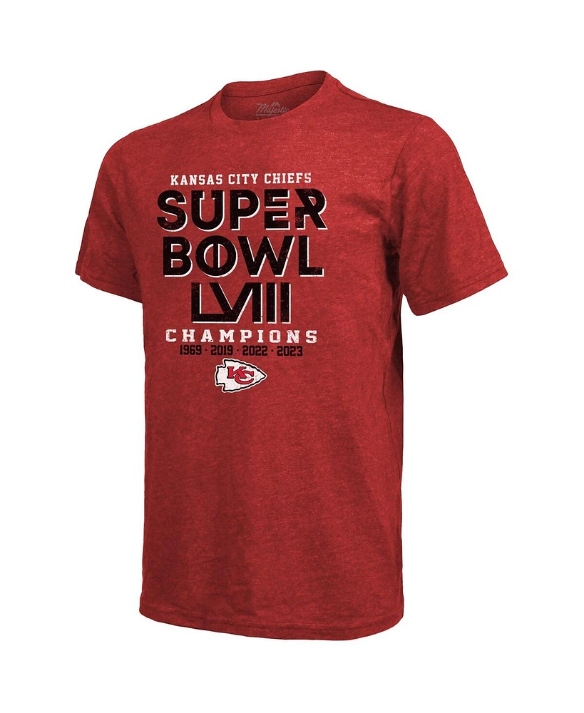 Men's Majestic Red Kansas City Chiefs Super Bowl Lviii Champions Tri-Blend T-shirt