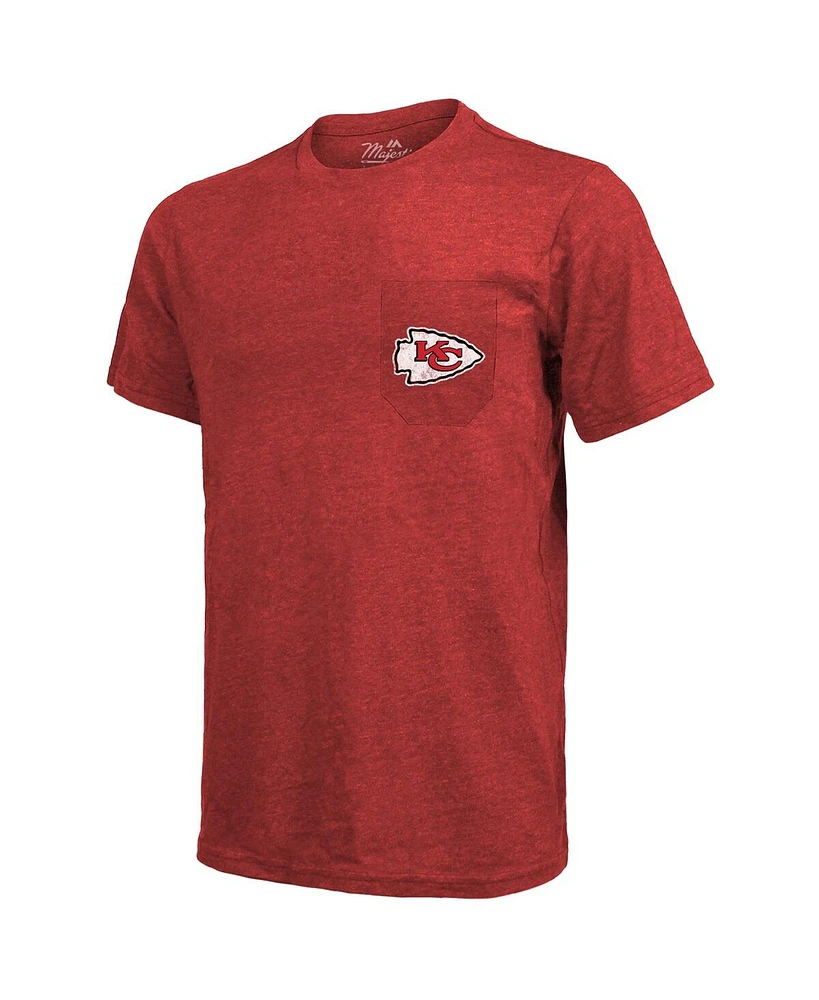 Men's Majestic Red Kansas City Chiefs Super Bowl Lviii Champions Tri-Blend Pocket T-shirt