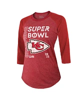 Women's Majestic Red Kansas City Chiefs Super Bowl Lviii Champions Whooper up Tri-Blend 3/4-Sleeve Raglan T-shirt