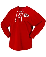 Women's Fanatics Red Kansas City Chiefs Super Bowl Lviii Champions Lace-Up Long Sleeve Jersey T-shirt