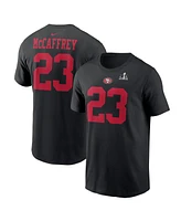 Men's Nike Christian McCaffrey Black San Francisco 49ers Super Bowl Lviii Patch Player Name and Number T-shirt