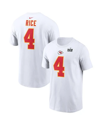 Men's Nike Rashee Rice White Kansas City Chiefs Super Bowl Lviii Patch Player Name and Number T-shirt