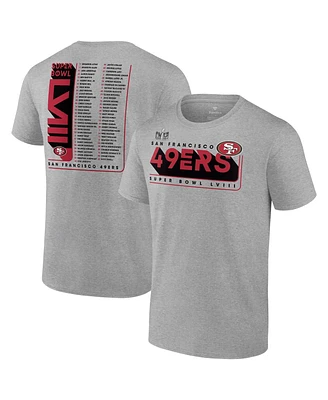 Men's Fanatics Heather Gray San Francisco 49ers 2023 Nfc Champions Two-Sided Roster Big and Tall T-shirt