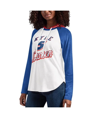 Women's G-iii 4Her by Carl Banks White Kyle Larson Mvp Raglan Hooded Long Sleeve T-shirt