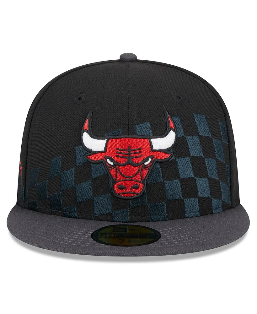 Men's New Era Black Chicago Bulls 2024 Nba All-Star Game Rally Drive Checkerboard 59FIFTY Crown Fitted Hat