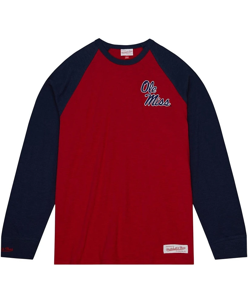 Men's Mitchell & Ness Red Ole Miss Rebels Legendary Slub Raglan Long Sleeve T-shirt