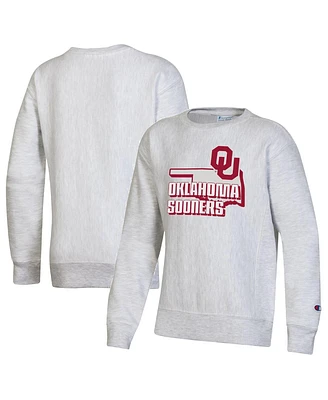Big Boys Champion Heather Gray Oklahoma Sooners Reverse Weave Pullover Sweatshirt