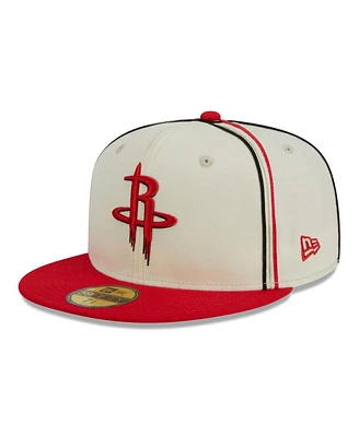 Men's New Era Cream, Red Houston Rockets Piping 2-Tone 59FIFTY Fitted Hat
