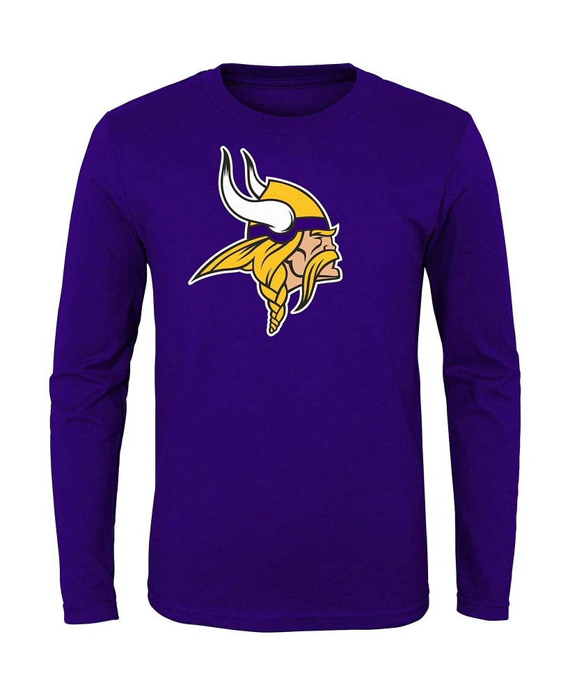 Big Boys and Girls Purple Minnesota Vikings Primary Logo Long Sleeve T-shirt