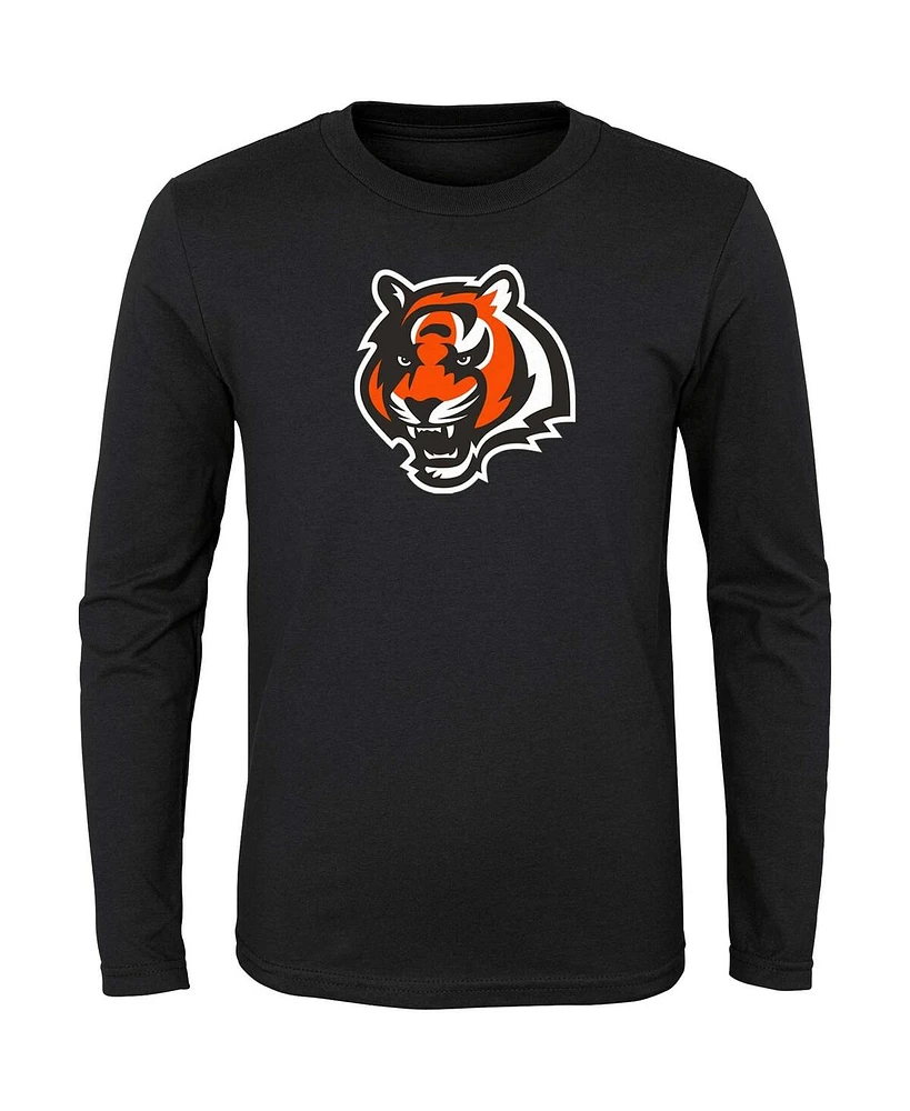 Big Boys and Girls Black Cincinnati Bengals Primary Logo Long Sleeve T-shirt