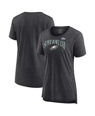 Women's Fanatics Heather Charcoal Philadelphia Eagles Super Bowl Lvii Strategy Tri-Blend T-shirt