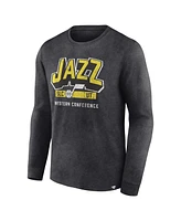 Men's Fanatics Heather Charcoal Distressed Utah Jazz Front Court Press Snow Wash Long Sleeve T-shirt