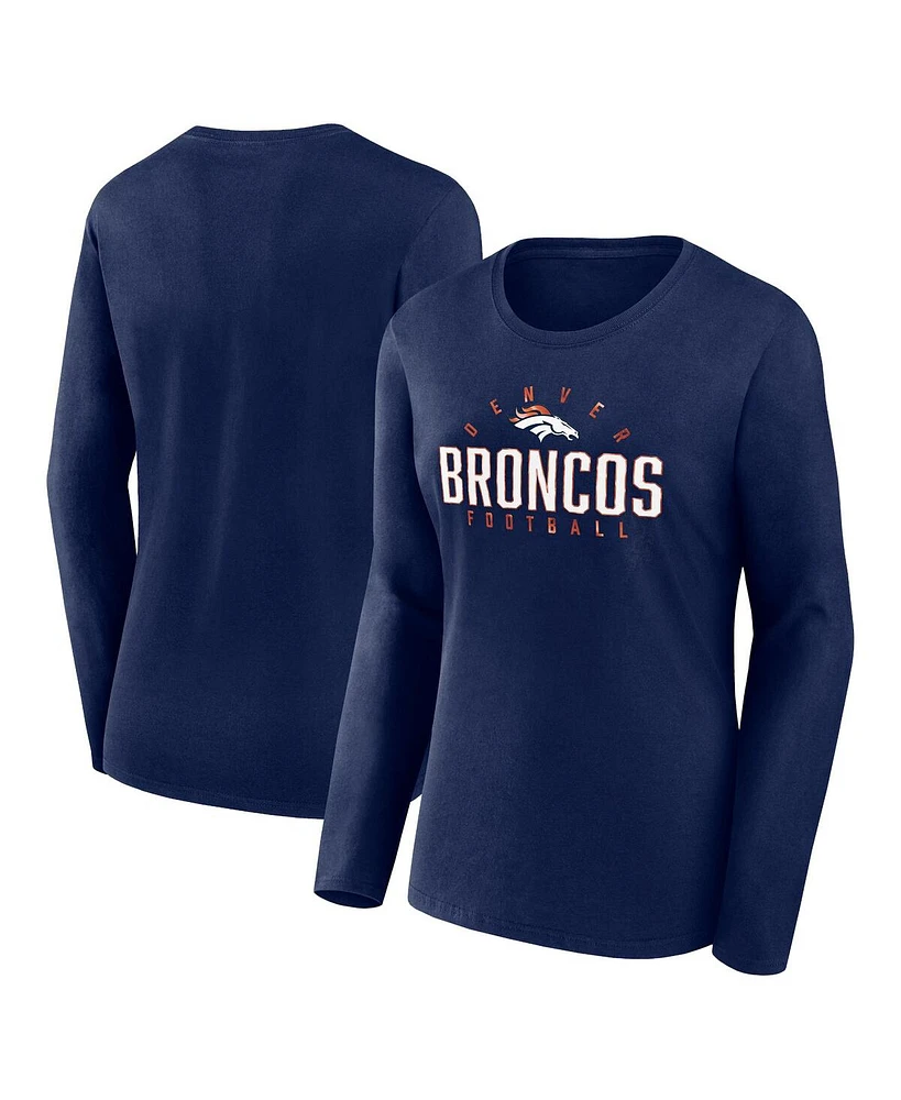 Women's Fanatics Navy Denver Broncos Plus Foiled Play Long Sleeve T-shirt