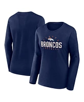 Women's Fanatics Navy Denver Broncos Plus Foiled Play Long Sleeve T-shirt