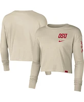 Women's Nike Cream Ohio State Buckeyes Varsity Letter Long Sleeve Crop Top