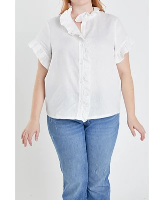 Women's Plus Linen Ruffle Shirt
